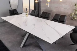 Ausziehbarer Esstisch ETERNITY 160-200cm weiß Keramik schwarz Metall