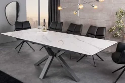 Ausziehbarer Esstisch ETERNITY 160-200cm weiß Keramik schwarz Metall