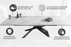 Ausziehbarer Esstisch EUPHORIA 180-220-260cm Marmor weiß Keramik made in Italy