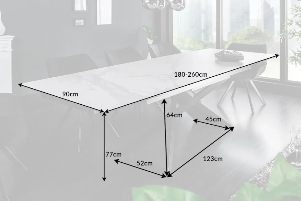 Ausziehbarer Esstisch EUPHORIA 180-220-260cm Marmor weiß Keramik made in Italy