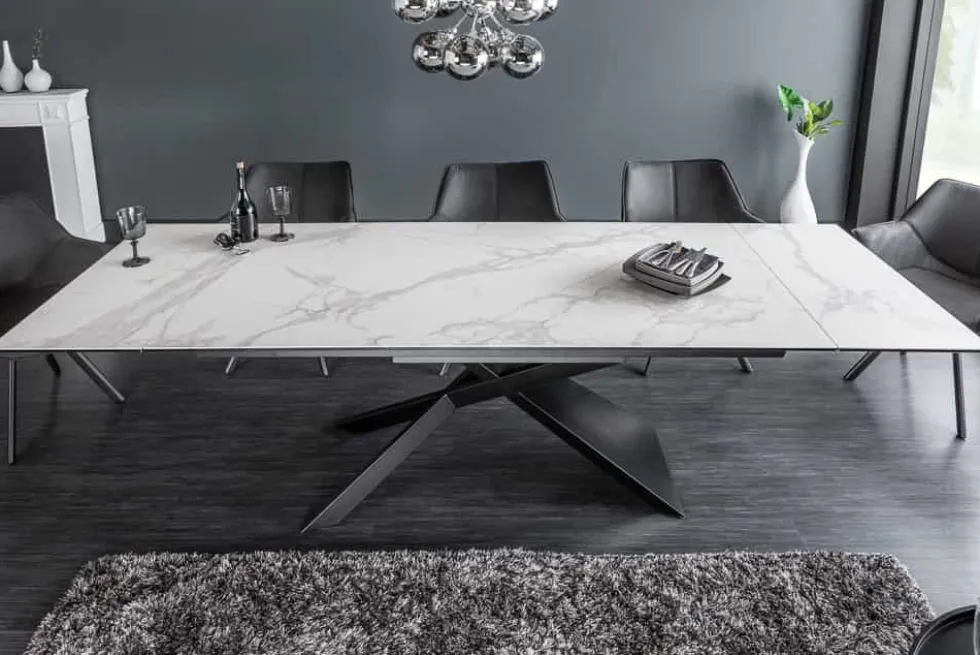 Ausziehbarer Esstisch EUPHORIA 180-220-260cm Marmor weiß Keramik made in Italy