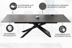 Ausziehbarer Esstisch EUPHORIA 180-220-260cm Graphit Keramik made in Italy