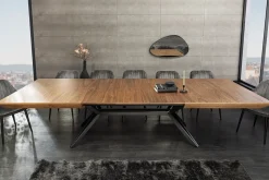 Ausziehbarer Esstisch GIANT 200-320cm natur Walnuss schwarz Metall