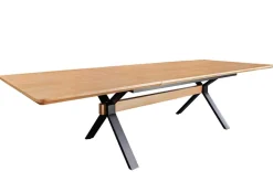 Ausziehbarer Esstisch GIANT 180-300cm natur Eiche schwarz Metall X-Gestell