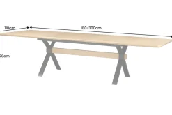 Ausziehbarer Esstisch GIANT 180-300cm natur Eiche schwarz Metall X-Gestell