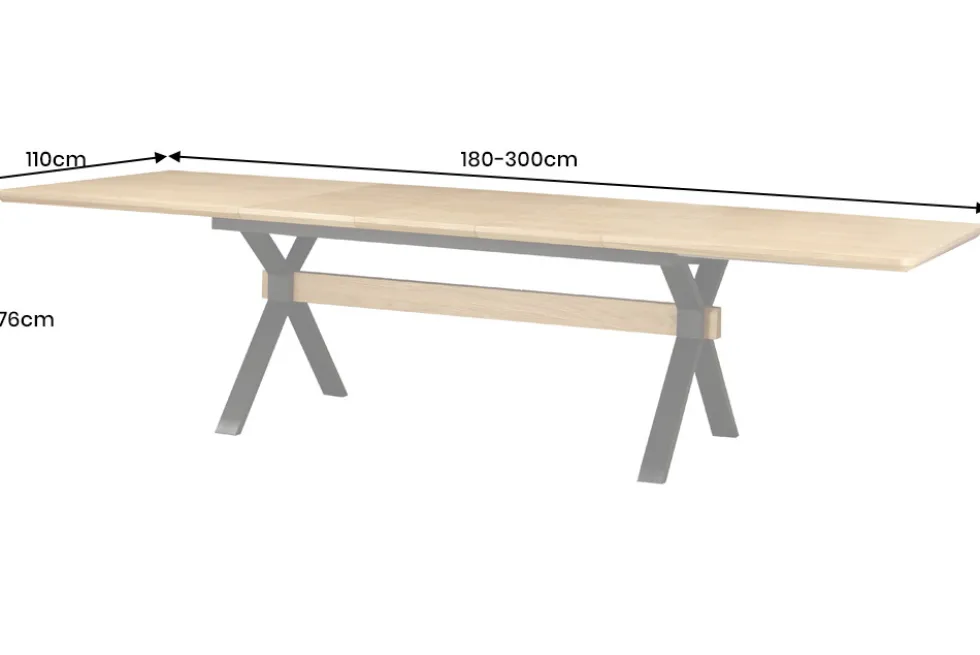 Ausziehbarer Esstisch GIANT 180-300cm natur Eiche schwarz Metall X-Gestell
