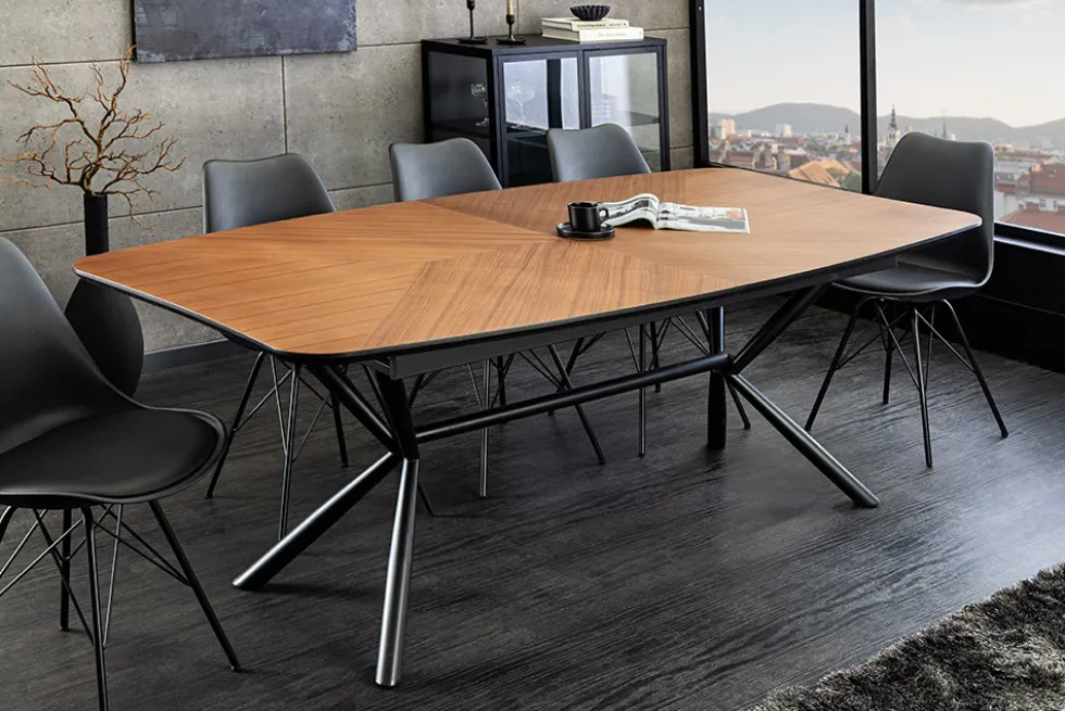 Ausziehbarer Esstisch GRANDEZZA 180-270cm natur Walnuss schwarz Metall