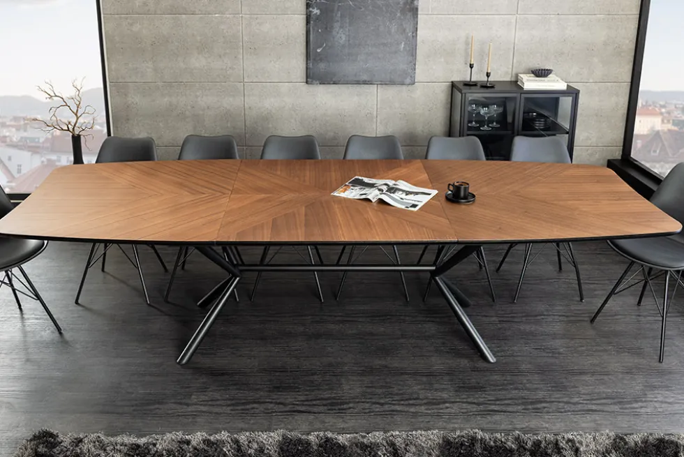 Ausziehbarer Esstisch GRANDEZZA 180-270cm natur Walnuss schwarz Metall