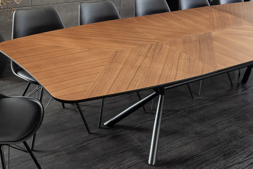 Ausziehbarer Esstisch GRANDEZZA 180-270cm natur Walnuss schwarz Metall