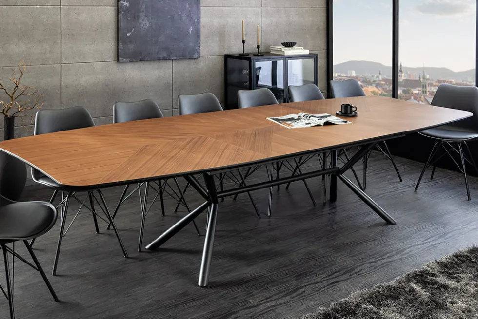 Ausziehbarer Esstisch GRANDEZZA 180-270cm natur Walnuss schwarz Metall