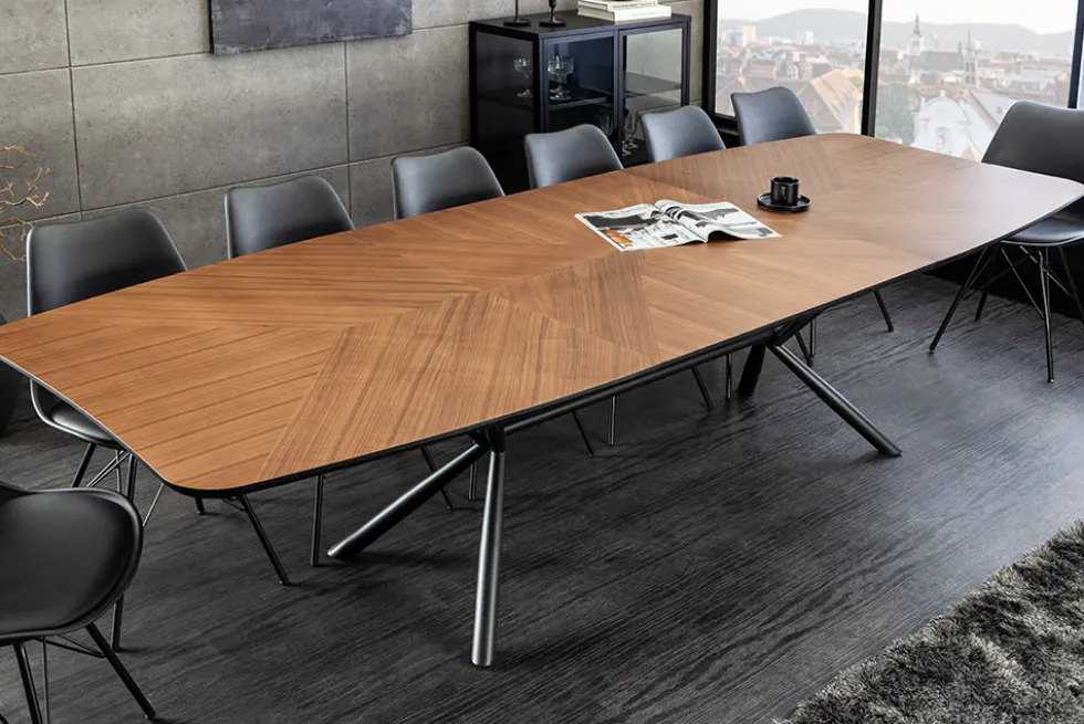 Ausziehbarer Esstisch GRANDEZZA 180-270cm natur Walnuss schwarz Metall
