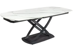 Ausziehbarer Esstisch INCEPTION 130-190cm weiß Marmor Keramik schwarzes Metallgestell