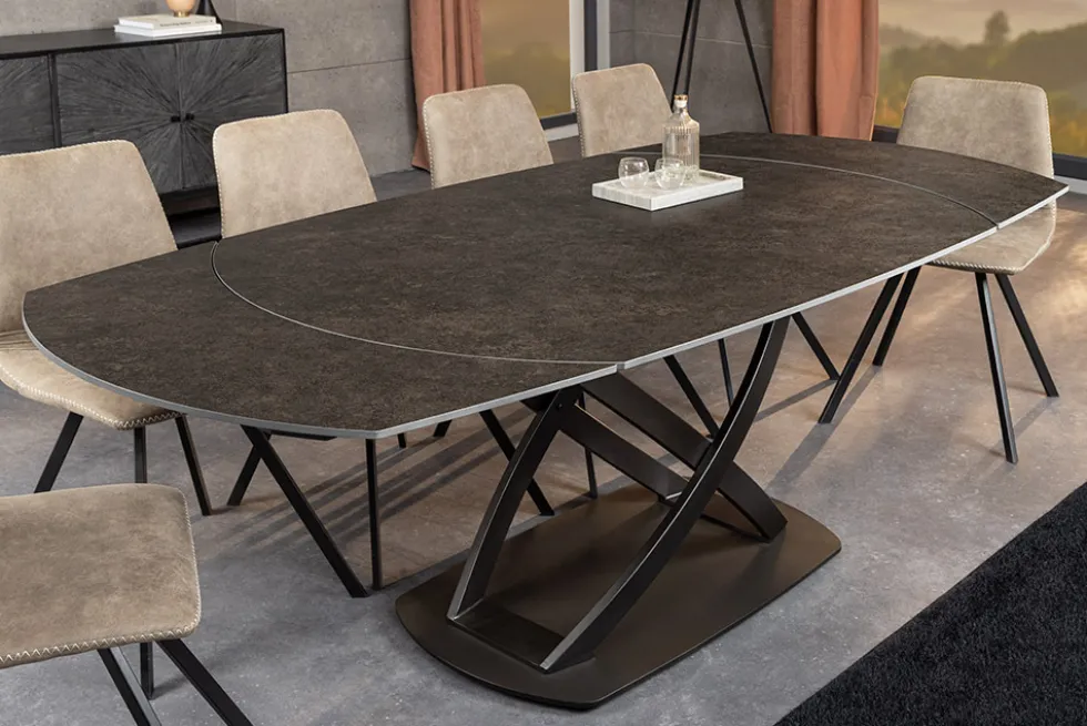 Ausziehbarer Esstisch INCEPTION 130-190cm rost oval Keramik bronze Gestell