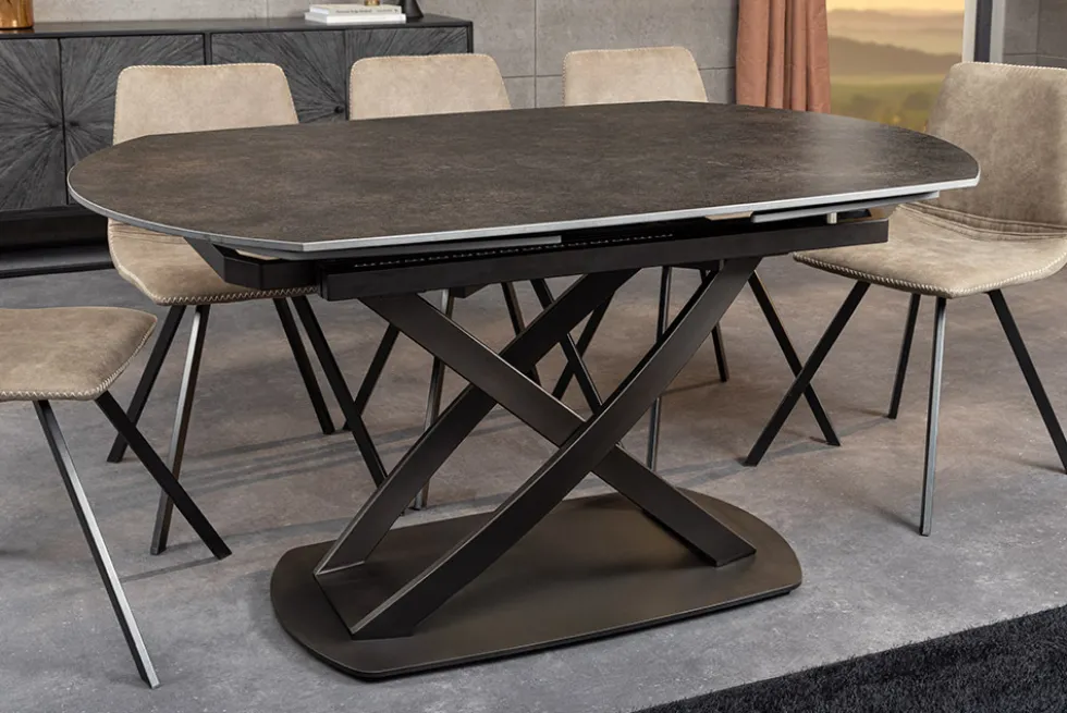 Ausziehbarer Esstisch INCEPTION 130-190cm rost oval Keramik bronze Gestell