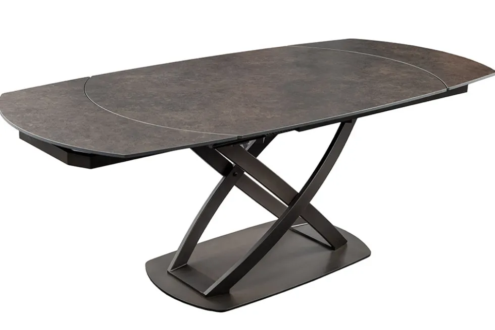 Ausziehbarer Esstisch INCEPTION 130-190cm rost oval Keramik bronze Gestell