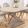 Ausziehbarer Esstisch INCEPTION 130-190cm oval Travertin Keramik champagner greige