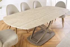 Ausziehbarer Esstisch INCEPTION 130-190cm oval Travertin Keramik champagner greige