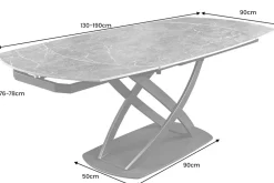 Ausziehbarer Esstisch INCEPTION 130-190cm oval Travertin Keramik champagner greige