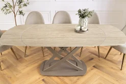Ausziehbarer Esstisch INCEPTION 130-190cm oval Travertin Keramik champagner greige