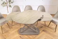 Ausziehbarer Esstisch INCEPTION 130-190cm oval Travertin Keramik champagner greige