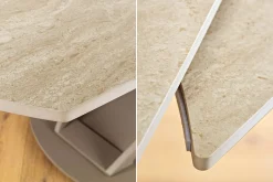 Ausziehbarer Esstisch INCEPTION 130-190cm oval Travertin Keramik champagner greige