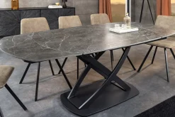 Ausziehbarer Esstisch INCEPTION 130-190cm anthrazit oval Keramik schwarz Metall