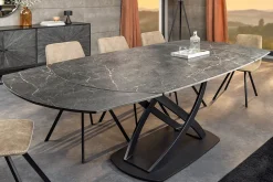Ausziehbarer Esstisch INCEPTION 130-190cm anthrazit oval Keramik schwarz Metall