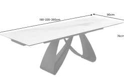 Ausziehbarer Esstisch INFINITY 180-260cm weiß Keramik Marmor schwarz Metall