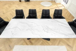 Ausziehbarer Esstisch INFINITY 180-260cm weiß Keramik Marmor schwarz Metall