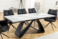 Ausziehbarer Esstisch INFINITY 180-260cm weiß Keramik Marmor schwarz Metall