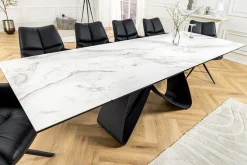 Ausziehbarer Esstisch INFINITY 180-260cm weiß Keramik Marmor schwarz Metall