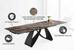 Ausziehbarer Esstisch INFINITY 180-260cm taupe Keramik Marmor schwarz Metall