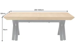 Ausziehbarer Esstisch LA FAMILIA 200-500cm natur Eichenholz schwarz Metall X-Gestell