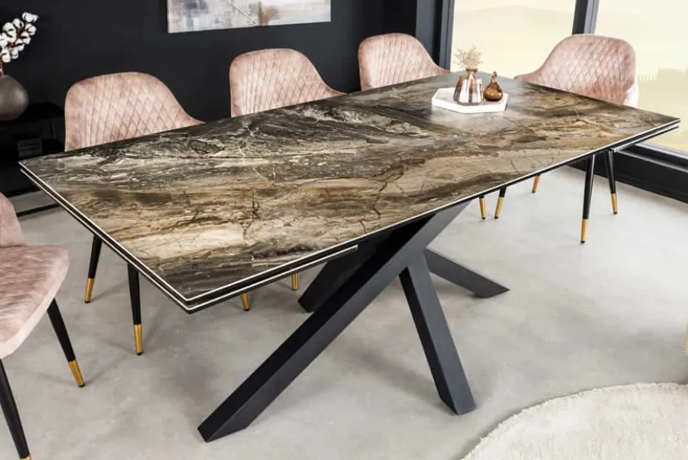 Ausziehbarer Esstisch MARVELOUS 180-220-260cm taupe Marmor Keramik made in Italy