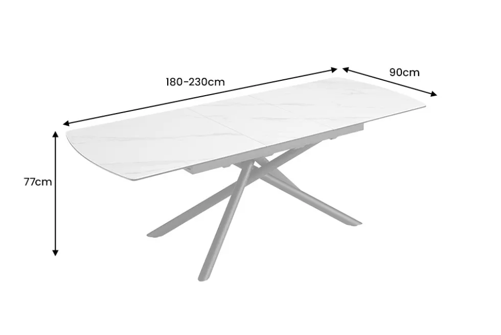Ausziehbarer Esstisch MIKADO 180-230cm weiß Keramik schwarz Sterngestell