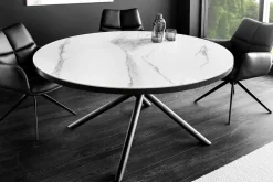 Ausziehbarer Esstisch MIKADO 120-160cm weiß Keramik oval schwarz Sterngestell
