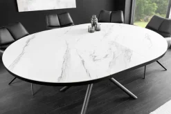 Ausziehbarer Esstisch MIKADO 120-160cm weiß Keramik oval schwarz Sterngestell