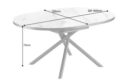 Ausziehbarer Esstisch MIKADO 120-160cm weiß Keramik oval schwarz Sterngestell