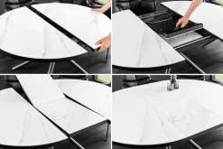 Ausziehbarer Esstisch MIKADO 120-160cm weiß Keramik oval schwarz Sterngestell