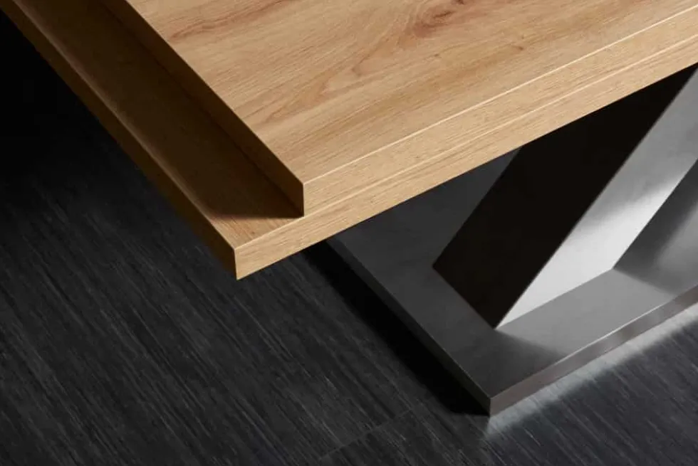 Ausziehbarer Esstisch MONTREAL 180-280cm Asteiche Holz X-Gestell Schwarzstahl