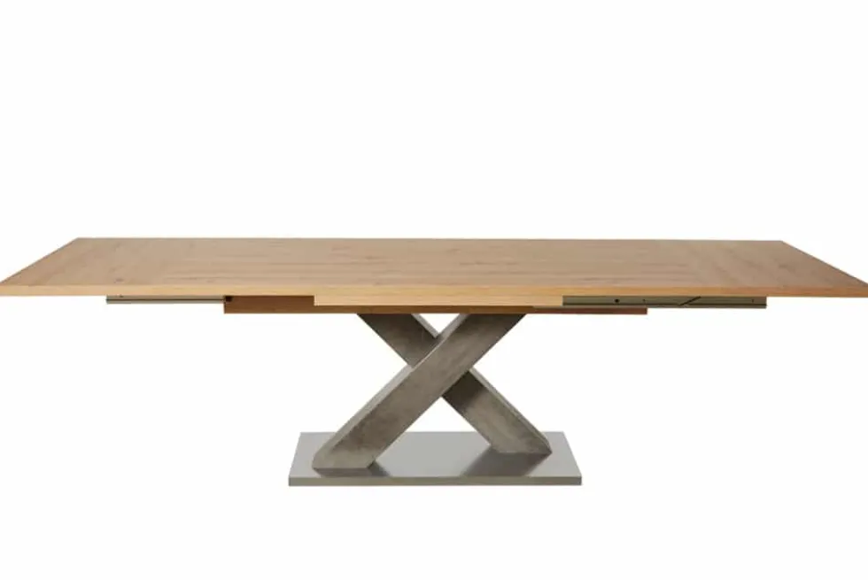 Ausziehbarer Esstisch MONTREAL 180-280cm Asteiche Holz X-Gestell Schwarzstahl