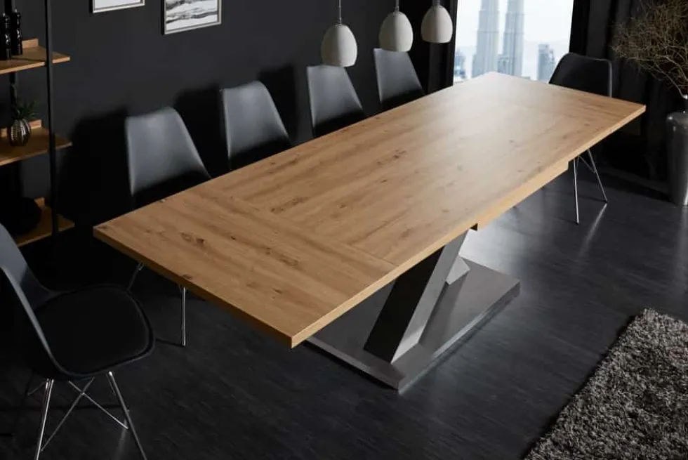 Ausziehbarer Esstisch MONTREAL 180-280cm Asteiche Holz X-Gestell Schwarzstahl