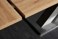 Ausziehbarer Esstisch MONTREAL 180-280cm Asteiche Holz X-Gestell Schwarzstahl