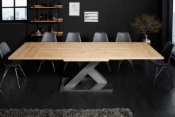 Ausziehbarer Esstisch MONTREAL 180-280cm Asteiche Holz X-Gestell Schwarzstahl