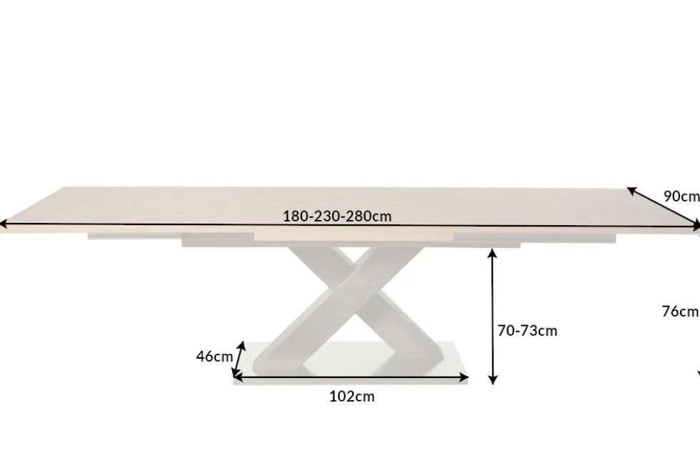 Ausziehbarer Esstisch MONTREAL 180-280cm Asteiche Holz X-Gestell Schwarzstahl