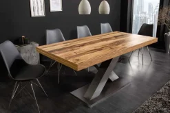 Ausziehbarer Esstisch MONTREAL 180-280cm natur Plankeneiche Holz-Design Schwarzstahl