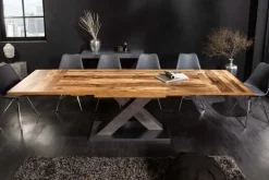 Ausziehbarer Esstisch MONTREAL 180-280cm natur Plankeneiche Holz-Design Schwarzstahl