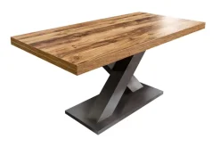 Ausziehbarer Esstisch MONTREAL 180-280cm natur Plankeneiche Holz-Design Schwarzstahl