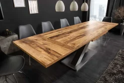 Ausziehbarer Esstisch MONTREAL 180-280cm natur Plankeneiche Holz-Design Schwarzstahl