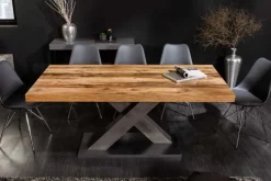 Ausziehbarer Esstisch MONTREAL 180-280cm natur Plankeneiche Holz-Design Schwarzstahl